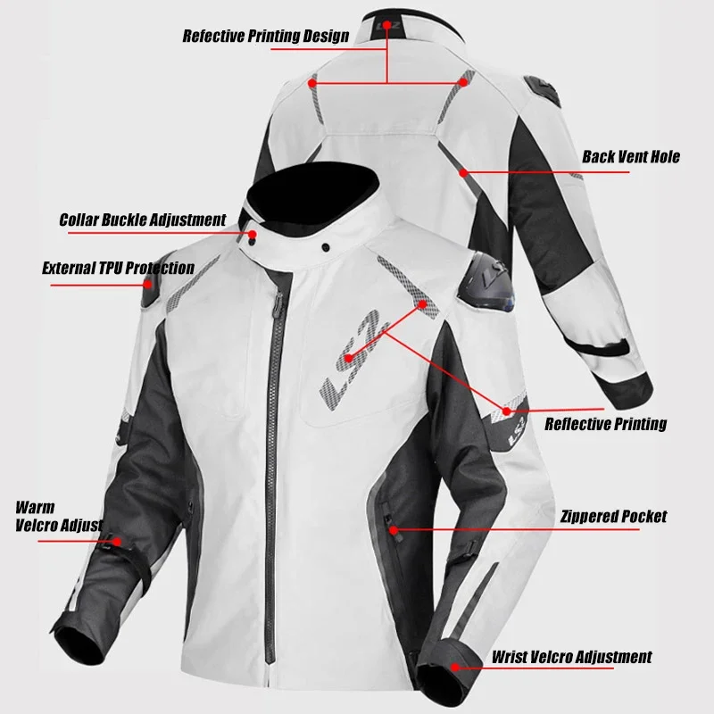 LS2 Winter Waterproof Motorcycle Jacket Men Women CE Certified Riding Jacket Warm Protective Gear with Removable Thermal Liner