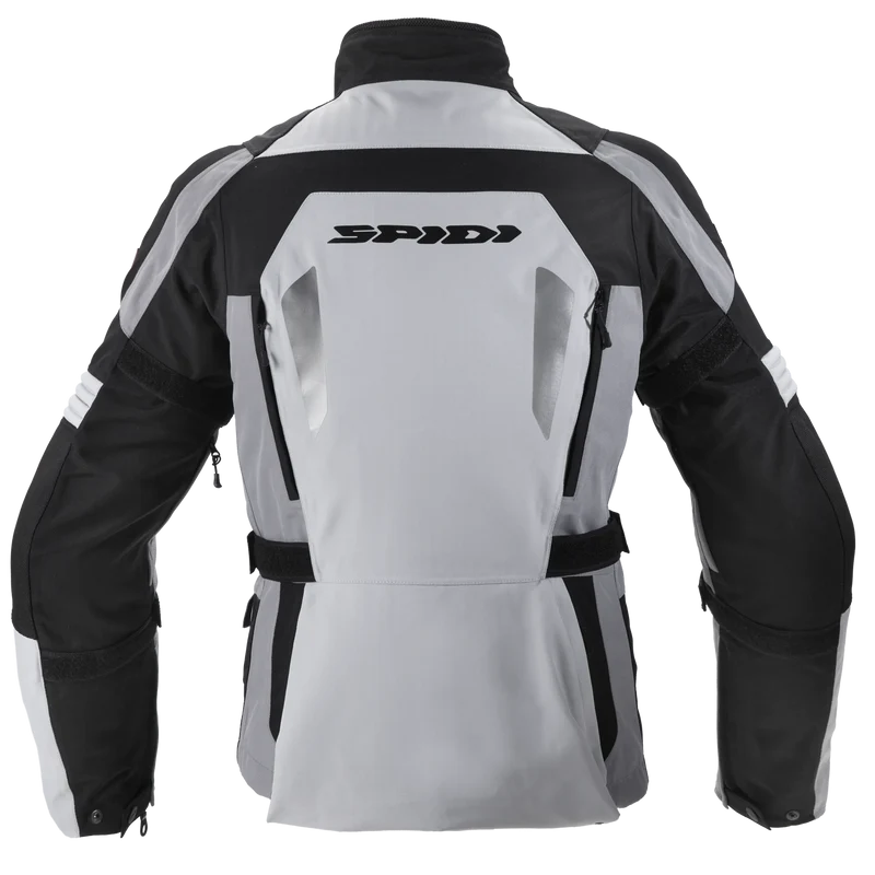 Spidi Alpentrophy H2Out Black Grey Winter Jacket for motorcycle enthusiasts features a waterproof, breathable H2Out membrane, CE certified protection, removable thermal liner, and customizable fit with reflectors for enhanced