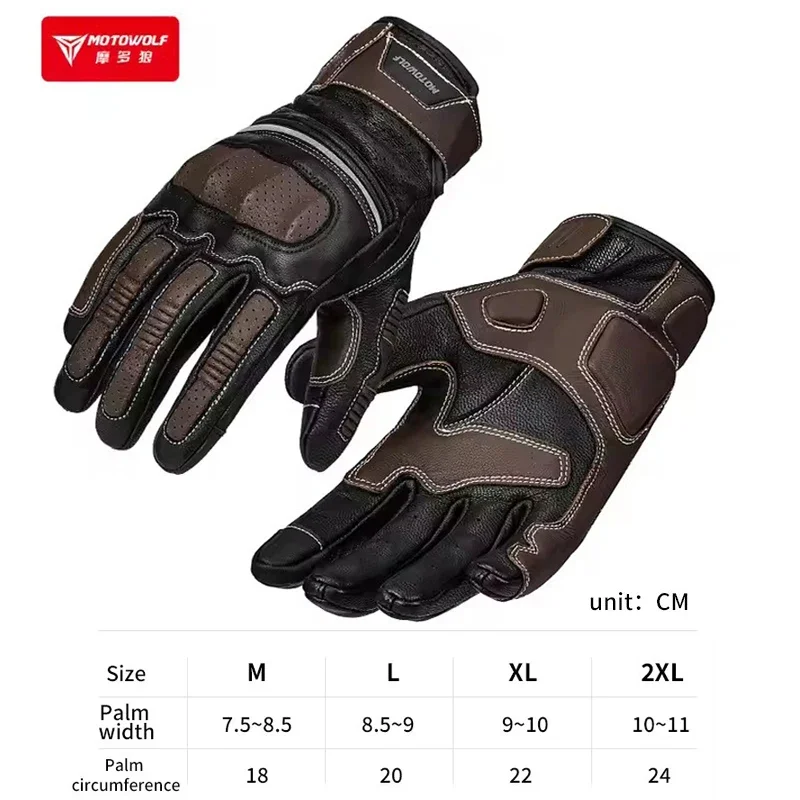 Summer Retro Perforated Leather Motorcycle Gloves Men Women Full Finger Motocross Biker Glove Guantes Moto Equipment M-XXL