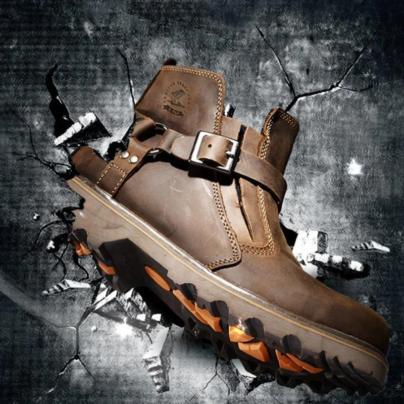 Waterproof Leather Motorcycle Boots Men Brown Motocross Street Riding Shoes Retro Motorcycle Protection Boots