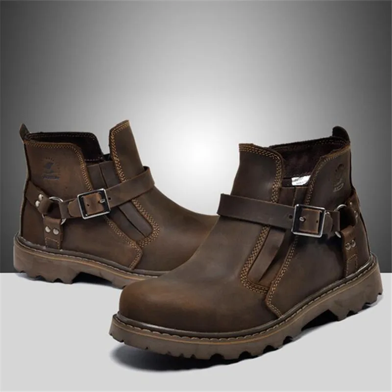 Waterproof Leather Motorcycle Boots Men Brown Motocross Street Riding Shoes Retro Motorcycle Protection Boots