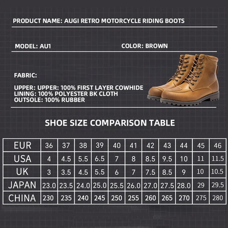 Retro Cowhide Motorcycle Boots for Men Women Anti-Fall Vintage Motocross Riding Gear Casual Wear-Resistant Commuting Footwear