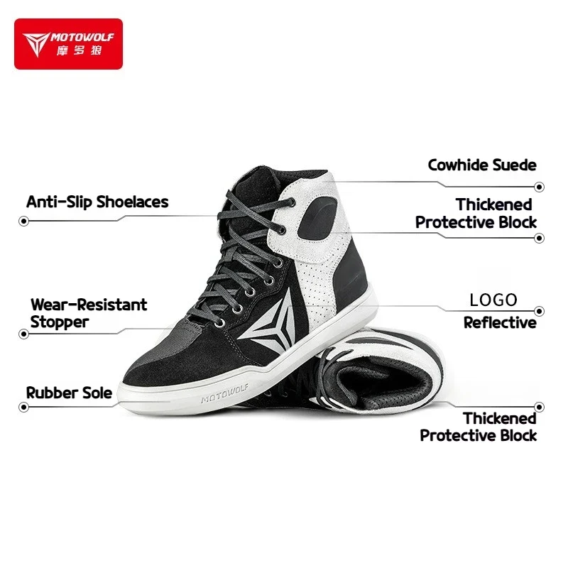 MOTOWOLF Motorcycle Boots Summer Breathable Leather Ventilated Riding Shoes Retro Anti-Slip Off-road Biker Shoes for Men Women