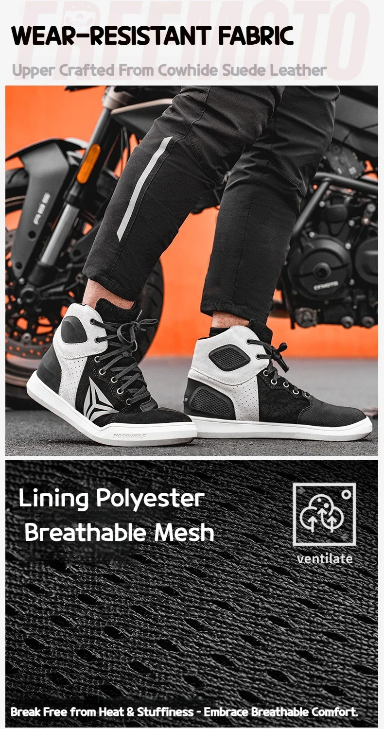MOTOWOLF Motorcycle Boots Summer Breathable Leather Ventilated Riding Shoes Retro Anti-Slip Off-road Biker Shoes for Men Women