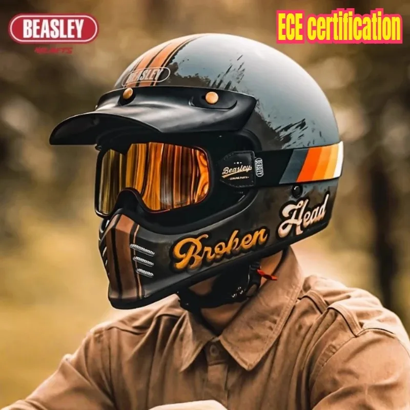Beasley DOT ECE Approved Vintage Full Face Helmet Motorcycle De Moto Capacete Jet Helmet Motorbike All Seasons
