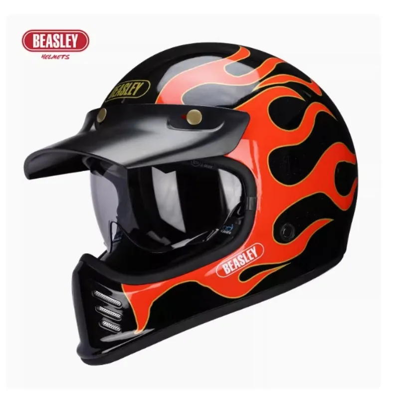 Beasley DOT ECE Approved Vintage Full Face Helmet Motorcycle De Moto Capacete Jet Helmet Motorbike All Seasons