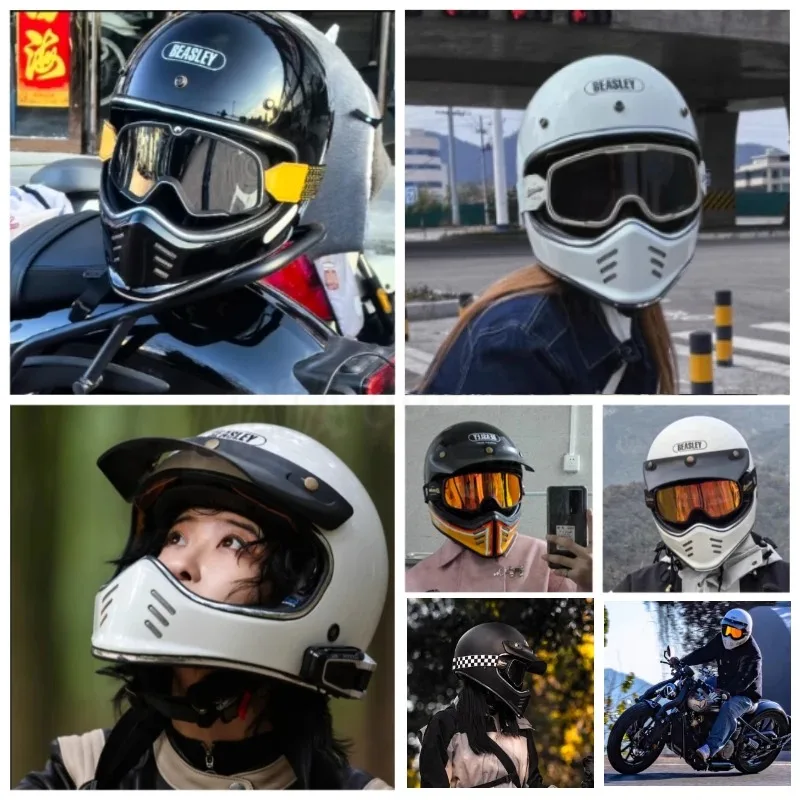 Beasley DOT ECE Approved Vintage Full Face Helmet Motorcycle De Moto Capacete Jet Helmet Motorbike All Seasons