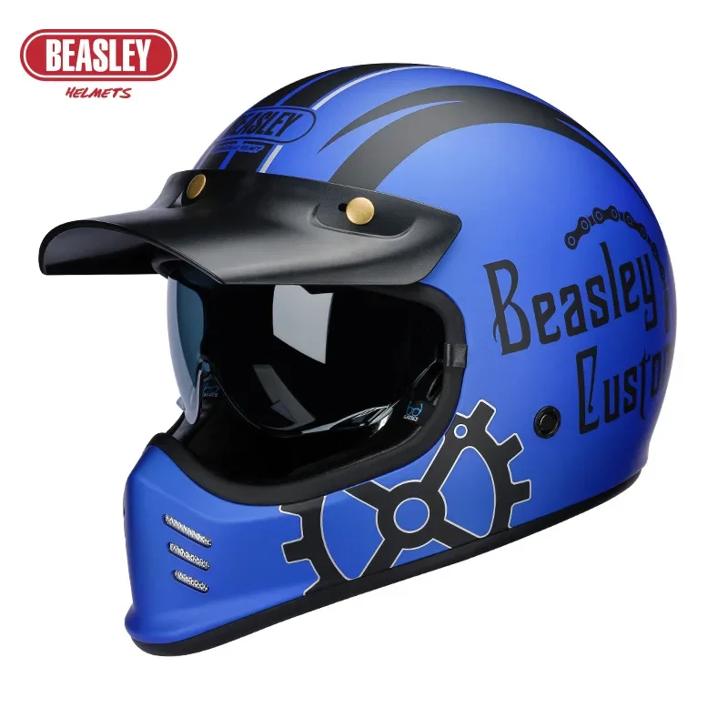 Beasley DOT ECE Approved Vintage Full Face Helmet Motorcycle De Moto Capacete Jet Helmet Motorbike All Seasons