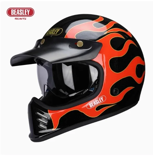 Beasley DOT ECE Approved Vintage Full Face Helmet Motorcycle De Moto Capacete Jet Helmet Motorbike All Seasons