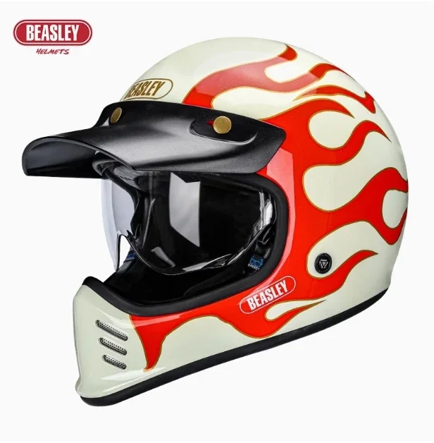 Beasley DOT ECE Approved Vintage Full Face Helmet Motorcycle De Moto Capacete Jet Helmet Motorbike All Seasons