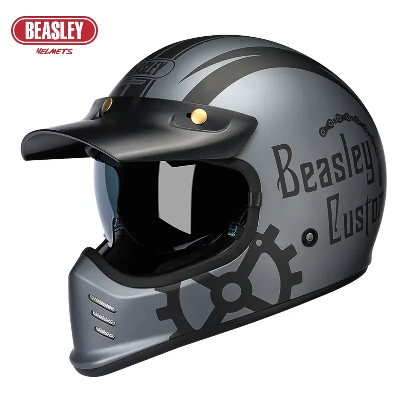 Beasley DOT ECE Approved Vintage Full Face Helmet Motorcycle De Moto Capacete Jet Helmet Motorbike All Seasons