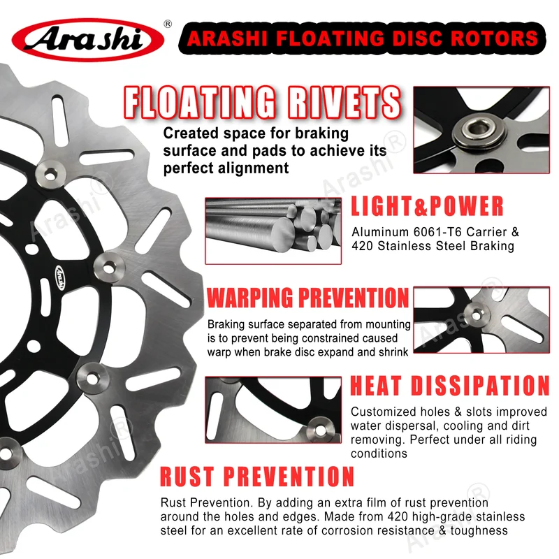 Arashi 2PCS For BMW R1200GS ABS 2013 2014 2015 2016 2017 2018 CNC Floating Front Brake Discs Rotors R 1200 GS R1200 Accessories