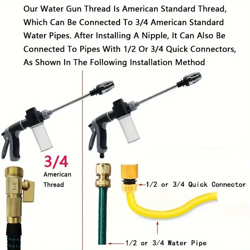 High Pressure Car Wash Foam Gun With Long Handle - Adjustable Nozzle For Cleaning, Watering And inflating Tires - includes Foam