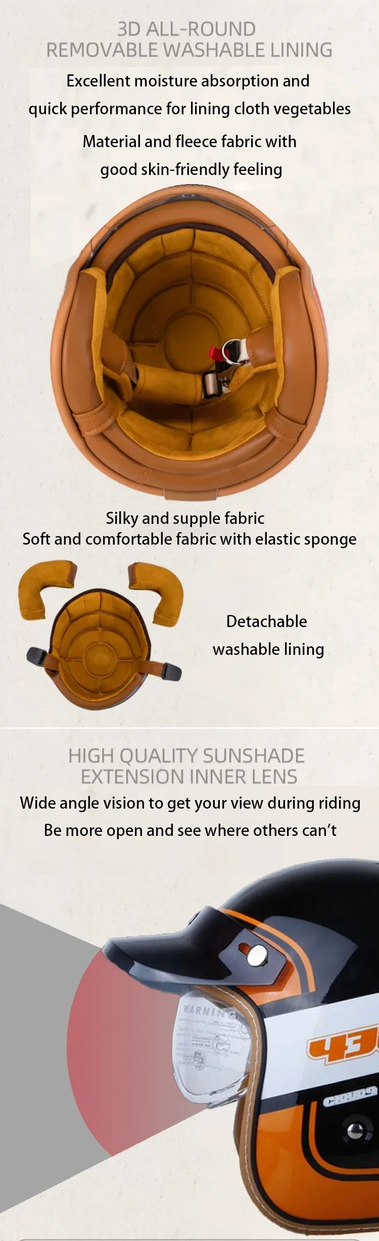 Retro Motorcycle Helmet Three-Quarter Bike Headwear for Men And Women Electric Vehicle Built-in Windshield Cruising Helmet