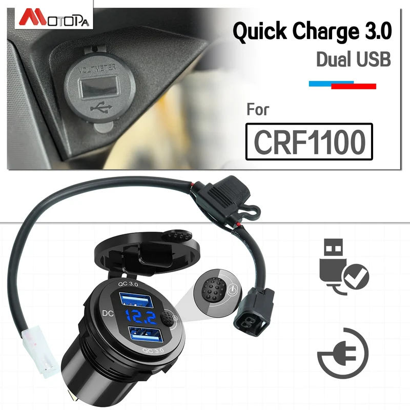 Motorcycle for CRF1100L Quick Charge 3.0 Dual USB charger For Honda Africa Twin 1100 2024 CRF1000L CRF1100L
