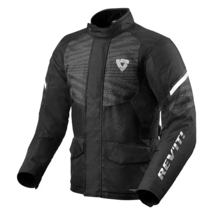 Revit Duke H2o CE Motorcycle Jacket for Men, waterproof tri-seasonal gear with hydratex G-liner, perfect for spring, autumn, and winter rides.