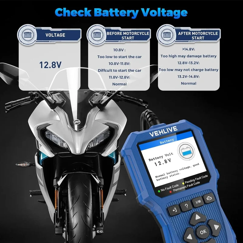 Motorcycle OBD2 Scanner Diagnostic Tool OBDII Cars BatteryTester Engine Fault Code Scanner Cars Code Reader For Honda For Suzuki