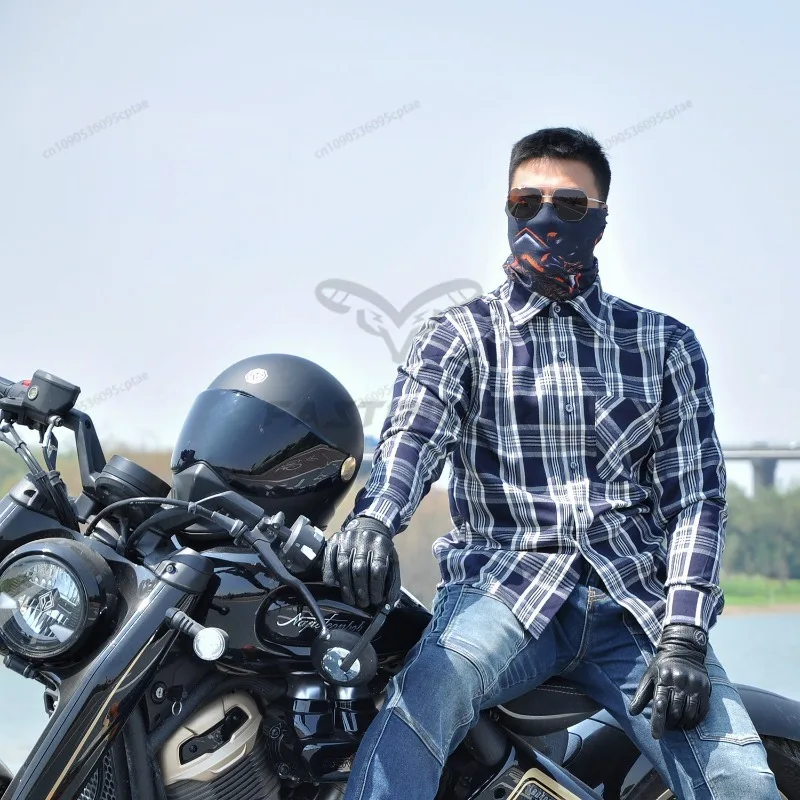 VOLERO Motorcycle Jacket Men Casual Retro Four Season Motorcycle Checkered Shirt Riding Suit Anti Fall Submachine Jacket