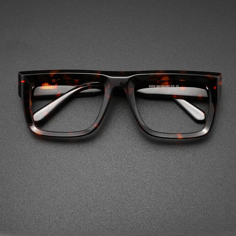 Retro Thick Rectangle Sunglasses for Men Acetate Eyeglasses Frame Fashion Cool Sun Glasses Non-prescription Clear Lens Spectacle