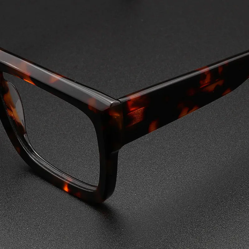 Retro Thick Rectangle Sunglasses for Men Acetate Eyeglasses Frame Fashion Cool Sun Glasses Non-prescription Clear Lens Spectacle