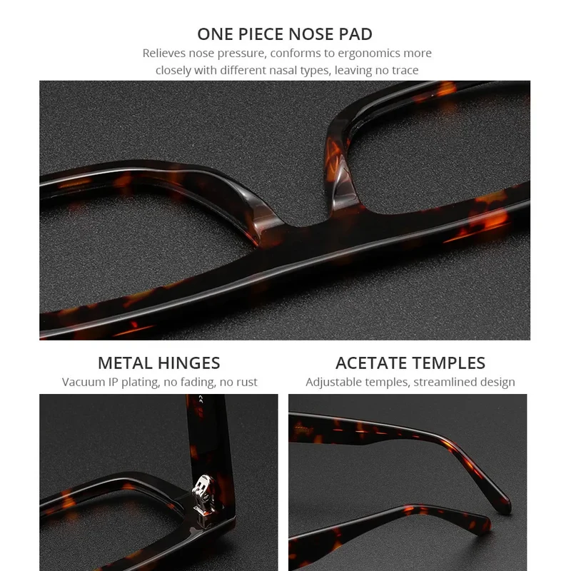 Retro Thick Rectangle Sunglasses for Men Acetate Eyeglasses Frame Fashion Cool Sun Glasses Non-prescription Clear Lens Spectacle