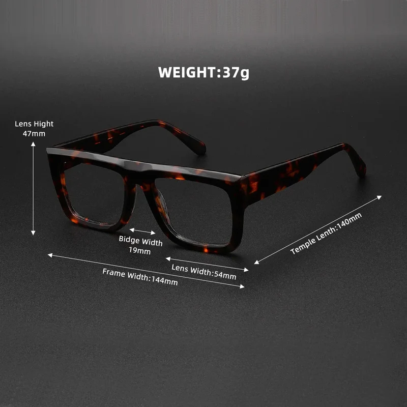 Retro Thick Rectangle Sunglasses for Men Acetate Eyeglasses Frame Fashion Cool Sun Glasses Non-prescription Clear Lens Spectacle