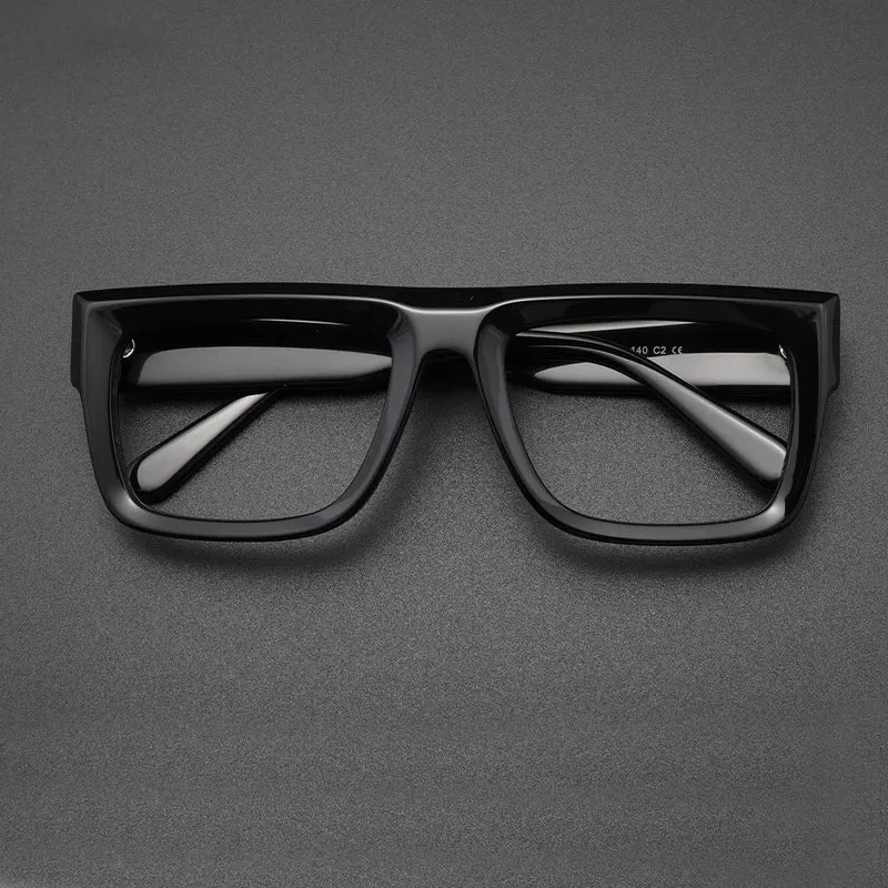 Retro Thick Rectangle Sunglasses for Men Acetate Eyeglasses Frame Fashion Cool Sun Glasses Non-prescription Clear Lens Spectacle