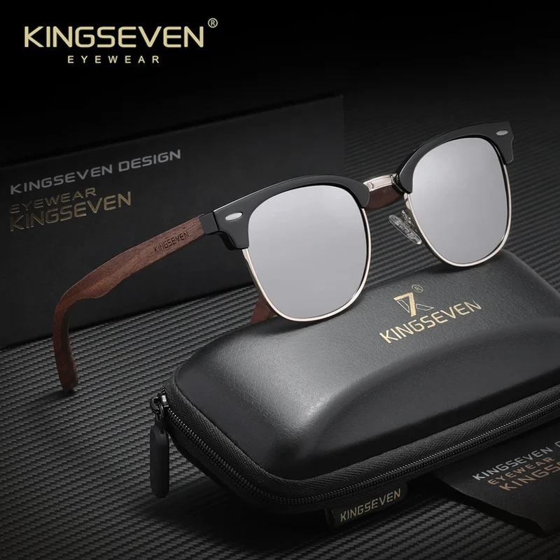KINGSEVEN Walnut Wood Sunglasses for Man And Women Polarized Sun Glasses UV400 Protection Eyewear Accessory