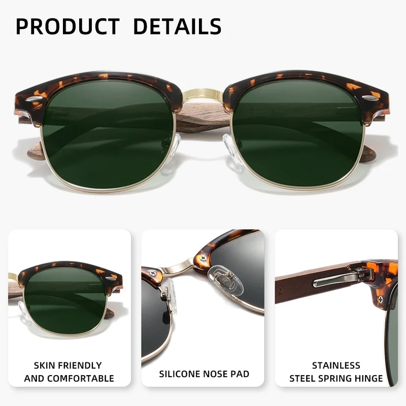 KINGSEVEN Walnut Wood Sunglasses for Man And Women Polarized Sun Glasses UV400 Protection Eyewear Accessory