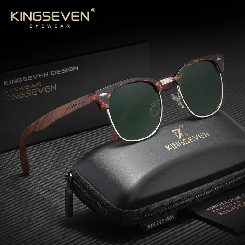 KINGSEVEN Walnut Wood Sunglasses for Man And Women Polarized Sun Glasses UV400 Protection Eyewear Accessory