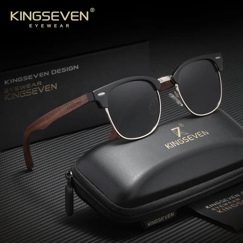 KINGSEVEN Walnut Wood Sunglasses for Man And Women Polarized Sun Glasses UV400 Protection Eyewear Accessory