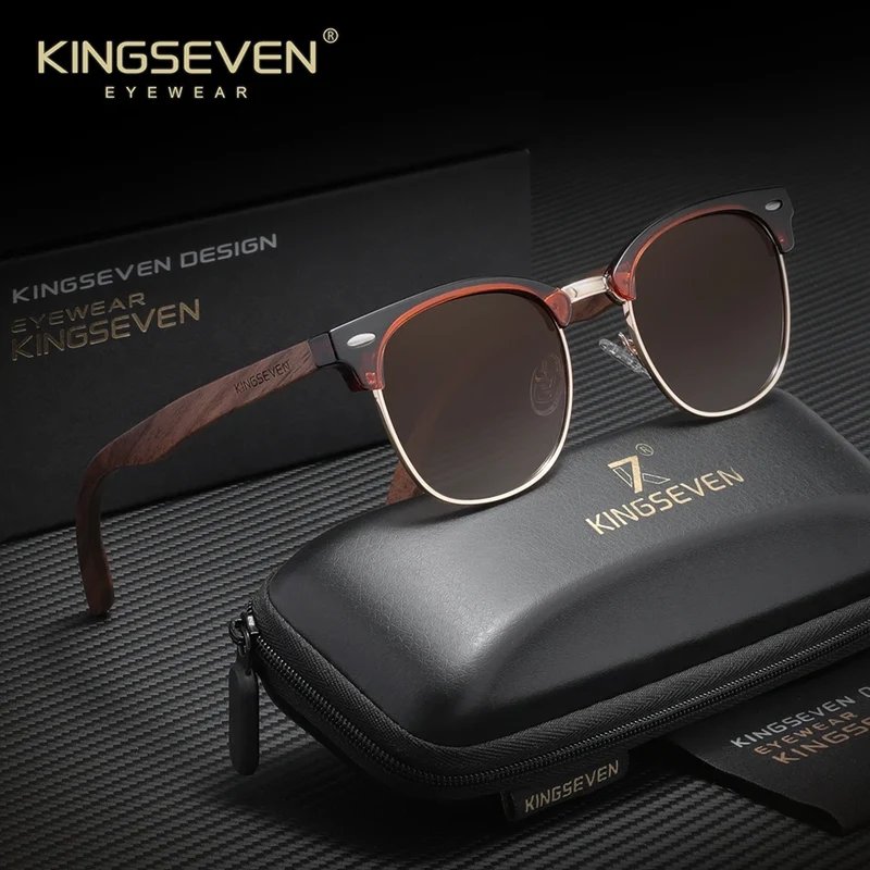 KINGSEVEN Walnut Wood Sunglasses for Man And Women Polarized Sun Glasses UV400 Protection Eyewear Accessory