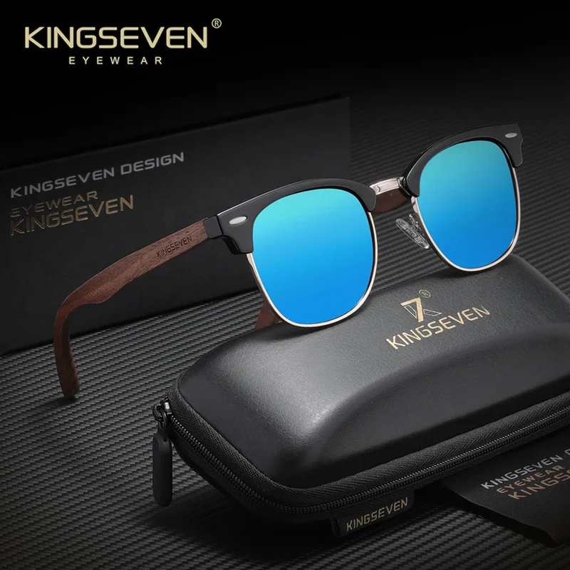 KINGSEVEN Walnut Wood Sunglasses for Man And Women Polarized Sun Glasses UV400 Protection Eyewear Accessory