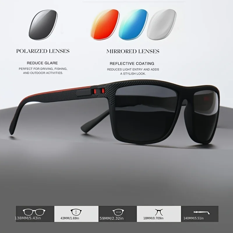 3pcs New Square Sunglasses Full Frame Polarized Spring Hinge Lightweight Unisex for Driving Fishing Sports Fashion