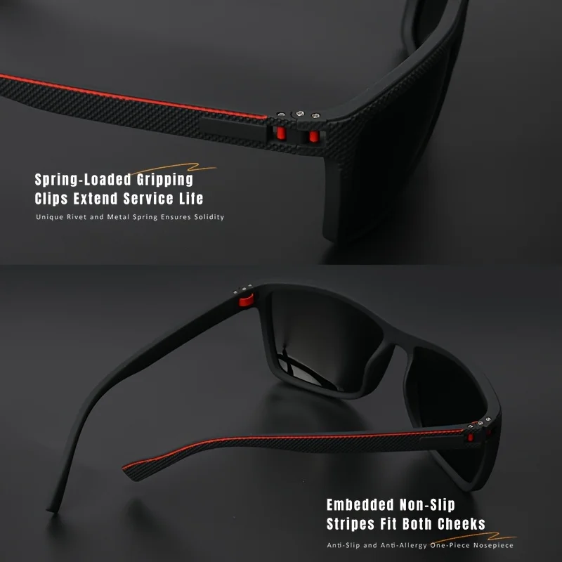 3pcs New Square Sunglasses Full Frame Polarized Spring Hinge Lightweight Unisex for Driving Fishing Sports Fashion