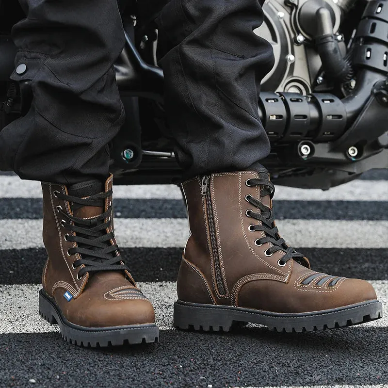 Motorcycle Shoes Men motocross Cruiser Boots Leather Adventure Low Boots Portland Shoes Cowhide Worker Boots for Autumn & Winter