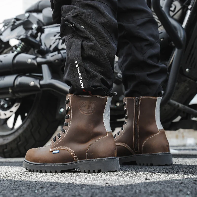Motorcycle Shoes Men motocross Cruiser Boots Leather Adventure Low Boots Portland Shoes Cowhide Worker Boots for Autumn & Winter
