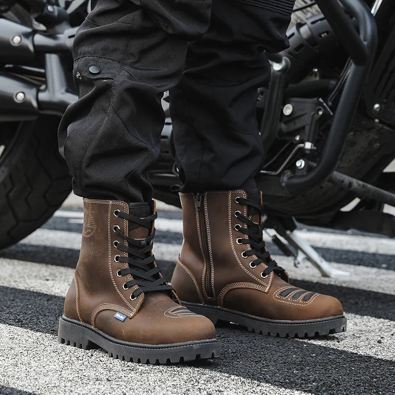 Motorcycle Shoes Men motocross Cruiser Boots Leather Adventure Low Boots Portland Shoes Cowhide Worker Boots for Autumn & Winter
