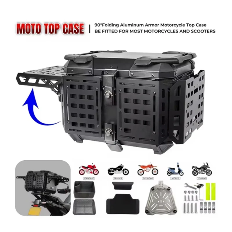 45/55L Motorcycle Helmet Box Aluminum Top Tail Rear Luggage Storage Tool Cases Lock Trunk For YAMAHA For Honda For BMW