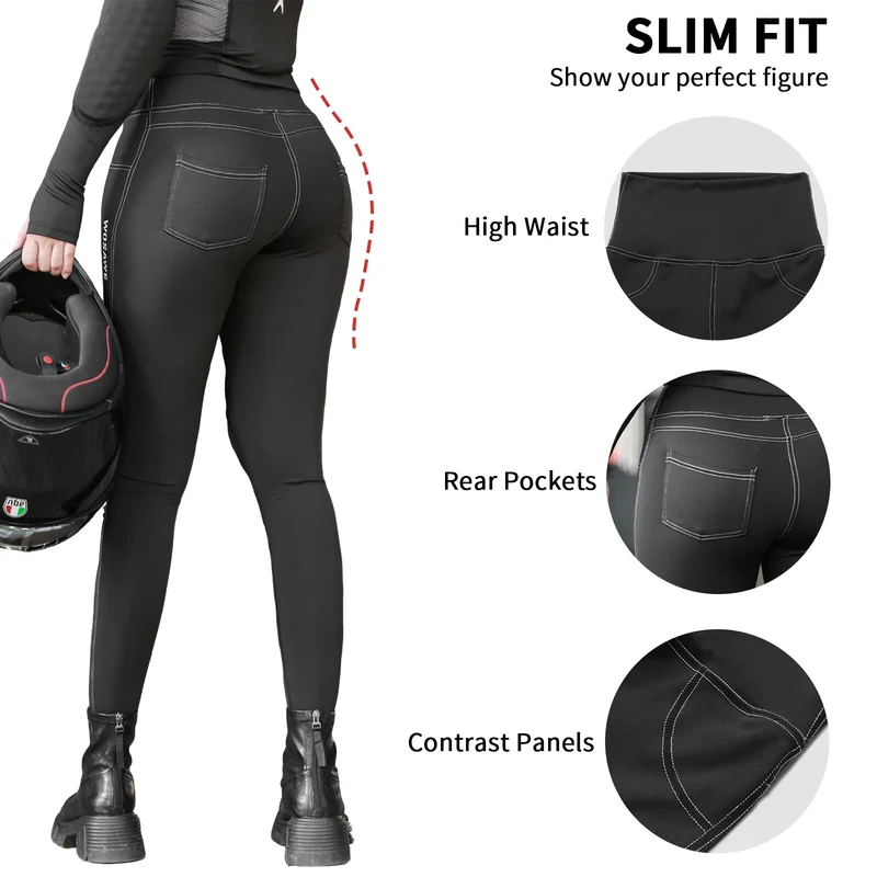 WOSAWE Women Motorcycle Pants Slim Fit with Off-road Outdoor Riding Pants With CE Protective Knee Pads Motocross Motorbike Pant