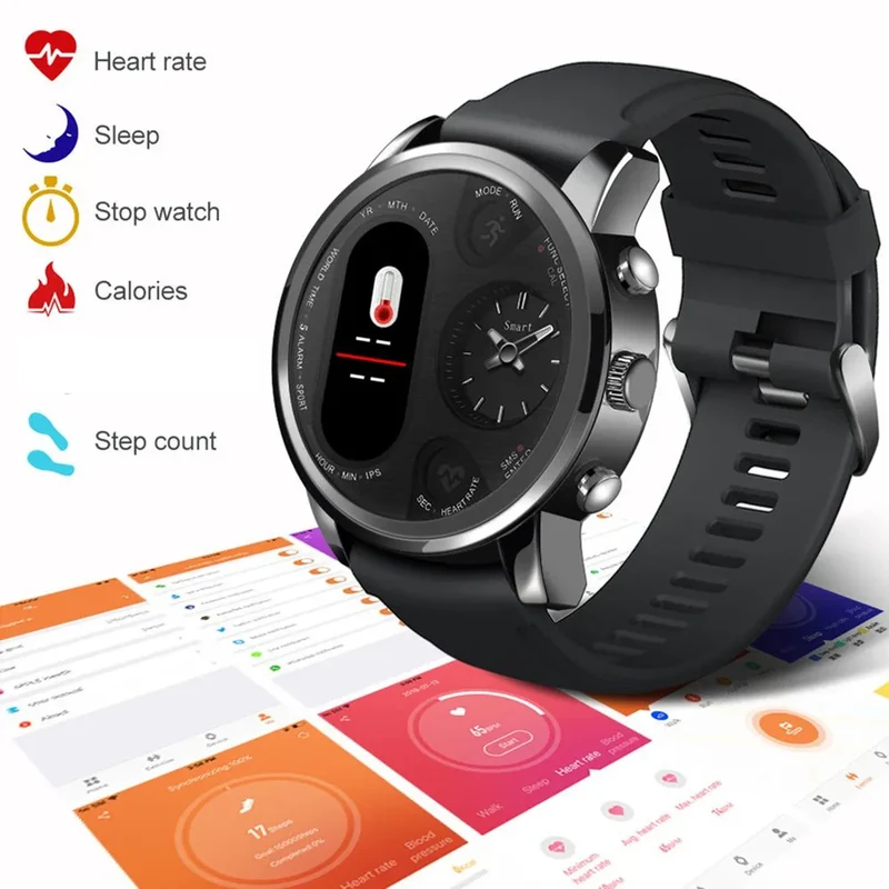 T3PRO t3 Dual Time Hybrid Watch Japanese Quartz Movement IPS Screen Message Display Call Reminder Heart Rate for Ios Android