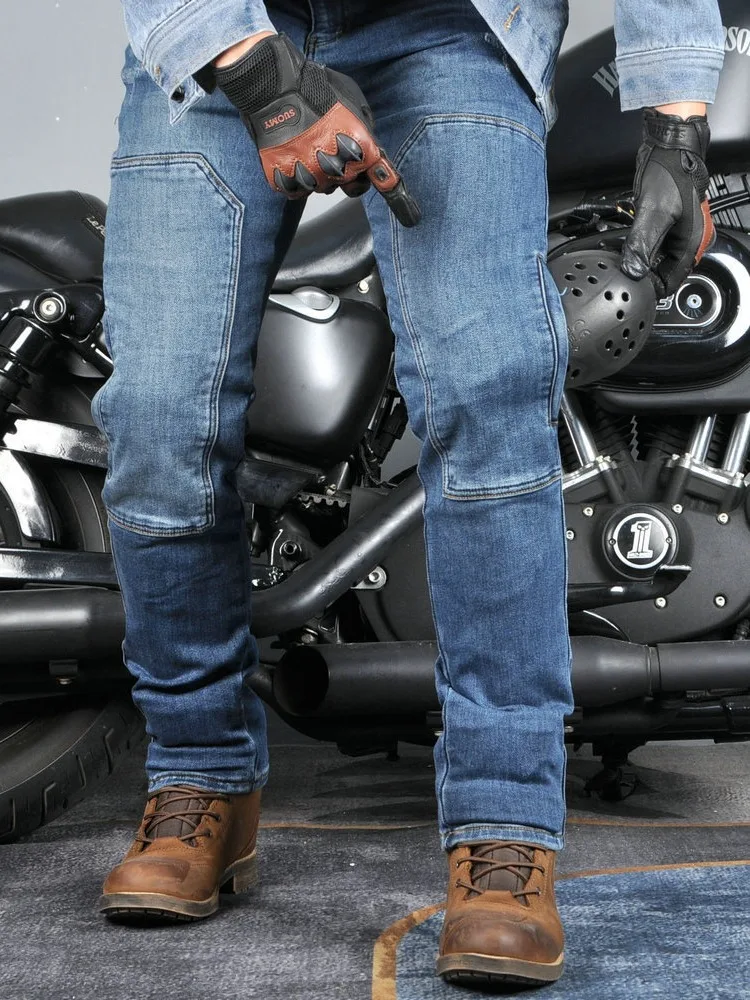 Motorcycle Jeans Men's Casual Workwear Stretch Retro Motorcycle Motorbike Riding Pants Anti-drop with Silicone Protective Gear