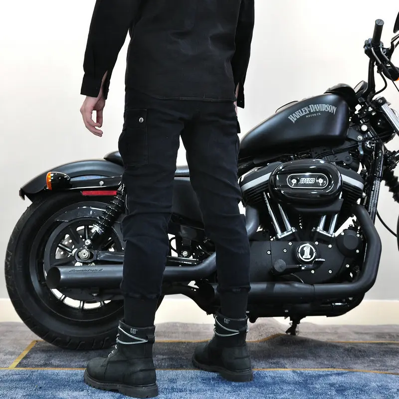 Men's Motorcycle Riding Jeans Windproof Casual Motorcycle Pants Anti-drop Workwear Pants with Adjustable Protective Gear