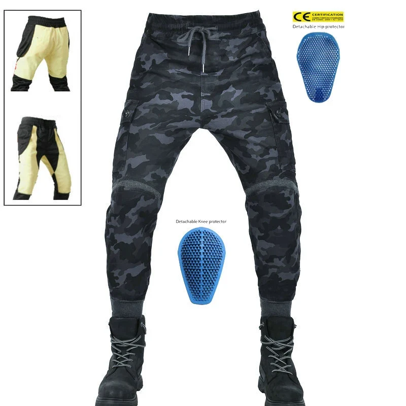 Men's Motorcycle Riding Jeans Windproof Casual Motorcycle Pants Anti-drop Workwear Pants with Adjustable Protective Gear