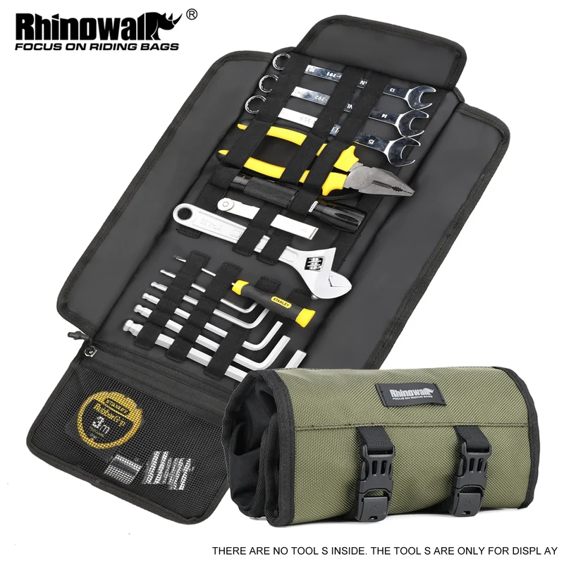 Rhinowalk Motorcycle Tool Bag Roll Toolkit Saddle Bag Portable Repair Kit Storage Pouch Universal Large Capacity Side Tool Bag