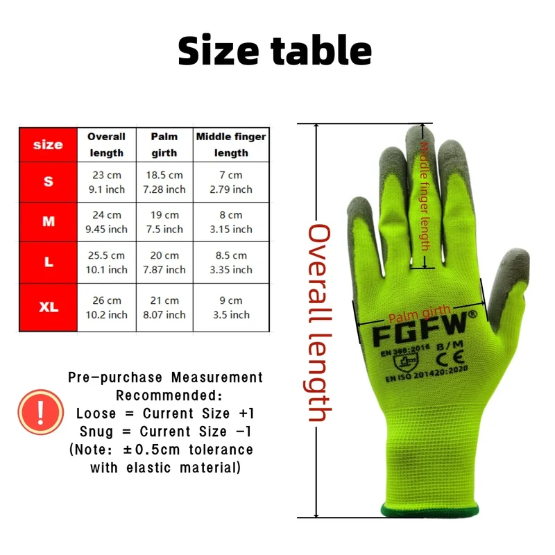 10 Pairs PU Coated Work Gloves - Lightweight, Durable Safety Gloves EN 388/ISO20471 Certified, Sizes S/M/L/XL