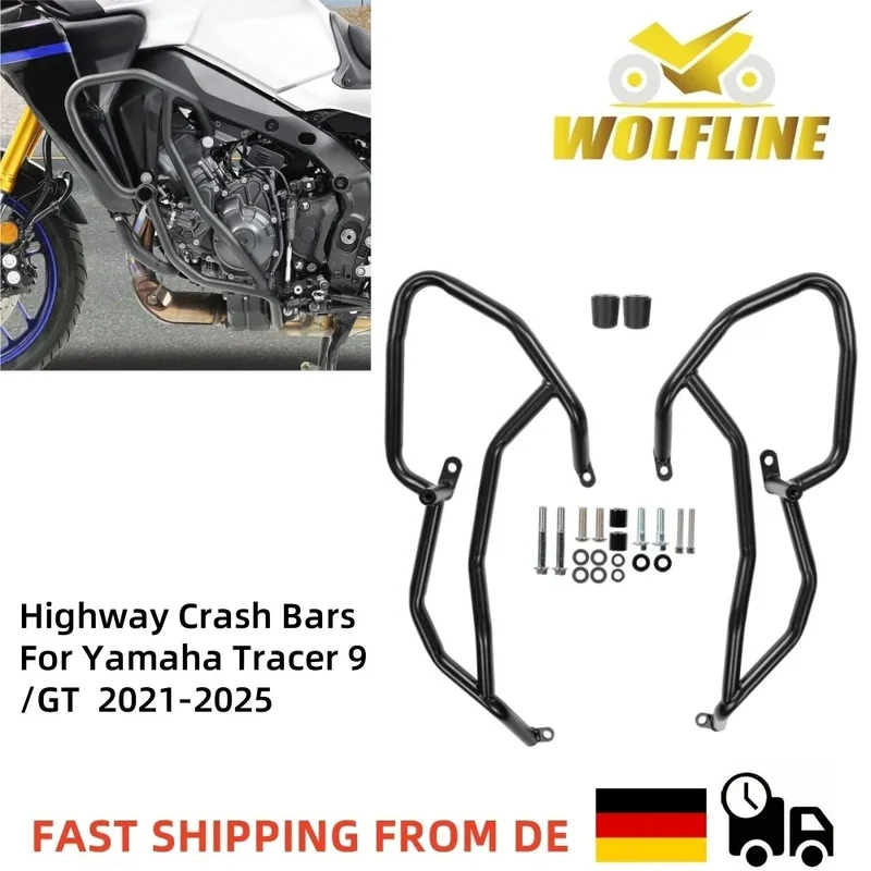 WOLFLINE for Yamaha Tracer 9 Engine Guard Bumper for Yamaha GT Highway Crash Bars Frame Bumper Protection Bars 2021-2025