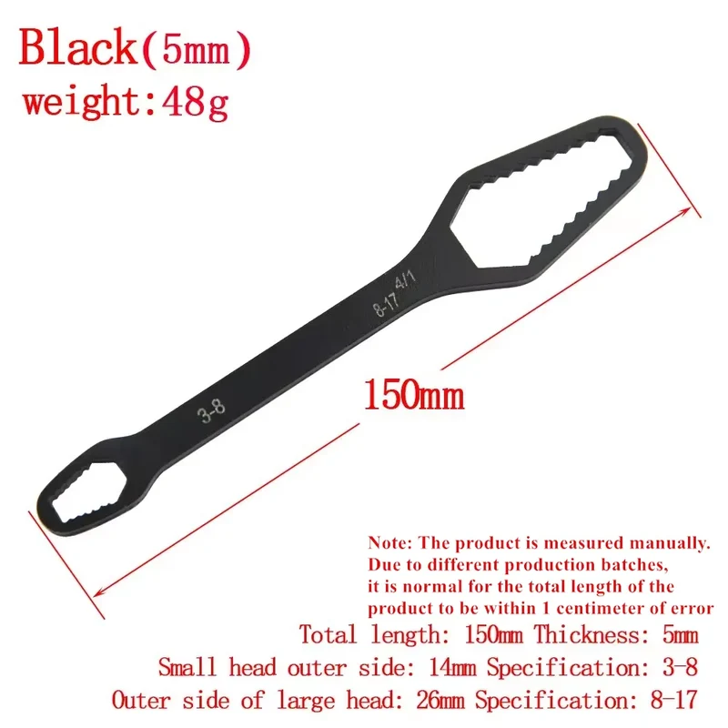 8 to 17 Black Multifunctional Double End Box Wrench Hexagon Double End Solid Wrench Screw and Nut Tool with Various Diameters