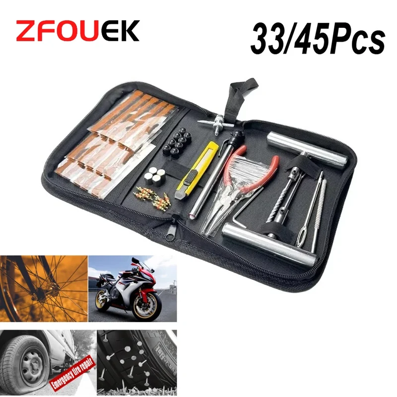 New 33/45Pcs AutoTire Repair Kit Tire Repair Kit Auto Bike Tire Repair Puncture Plug Garage Car Accessories