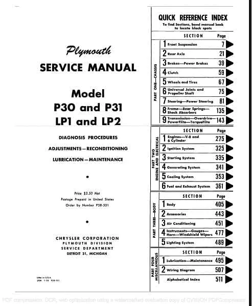 Manuel d'atelier Workshop manual Plymouth 1957 1958